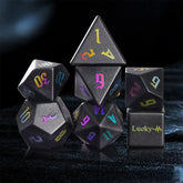 Natural Obsidian Dice Set with Color-Plated Numbers – Luxury Handcrafted RPG Dice for DnD, Pathfinder and TTRPGs